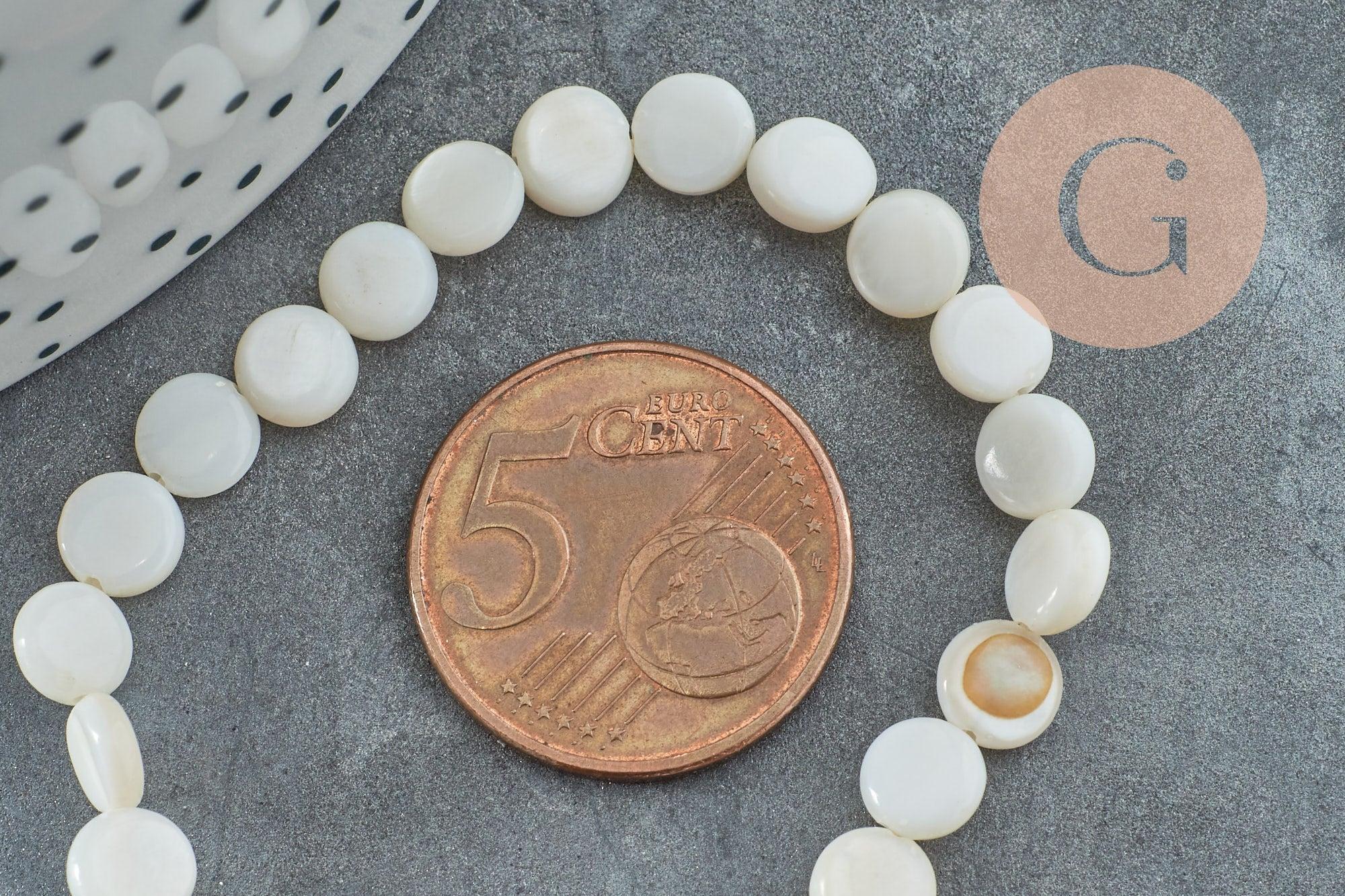 Perle disque nacre coquillage blanc naturel 6mm, x1 fil de 39cm (G5580)