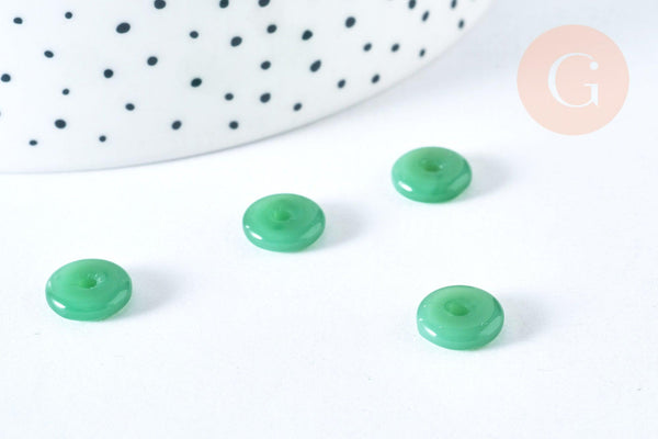 Perle donut verre imitation jade vert foncé 10mm, fournitures pour création de bijoux DIY, x2 G6999