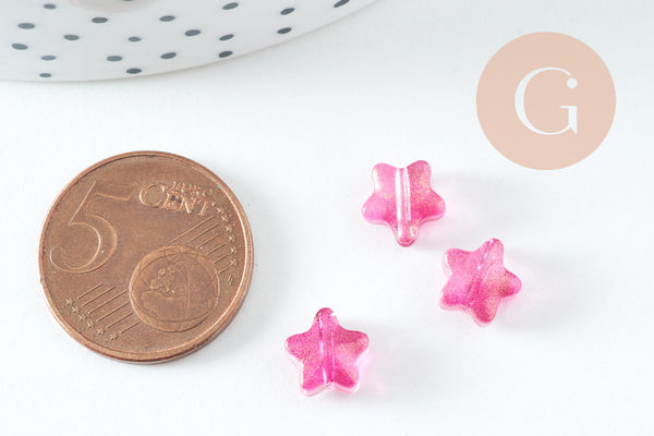 Perle étoile fuchsia poudre dorée imitation jade 8mm, x10 (G10723)