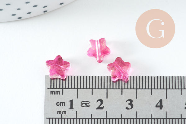 Perle étoile fuchsia poudre dorée imitation jade 8mm, x10 (G10723)