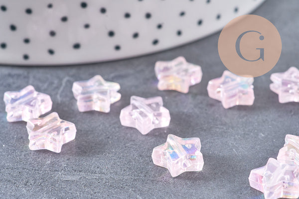 Perle étoile plastique rose irisé,pendentif acrylique transparent ,perle,création bijoux plastique coloré, 11mm, x 30 (7.4gr) (G3493)