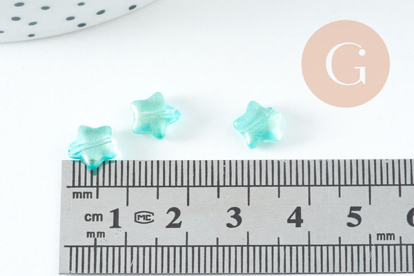 Perle étoile turquoise poudre dorée imitation jade 8mm, x10 (G10724)
