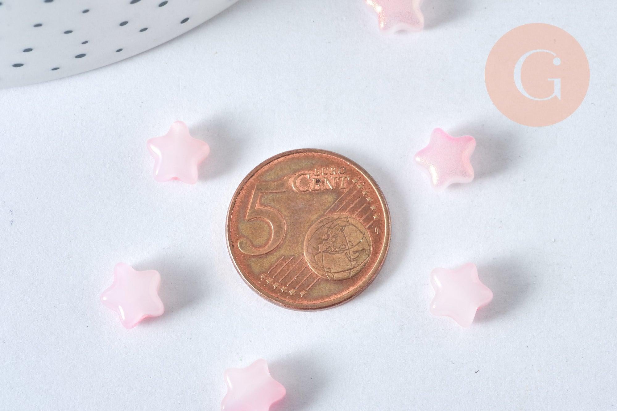 Perle étoile verre rose laiteux et poudre de paillette, perles en verre DIY, 8mm, x10, (G6822)