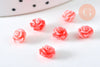Perle fleur de rose résine rose 6.5x4.5mm, doré fleur, bijou romantique, x10 (G6332)