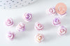Perle fleur de rose résine violette 10x8mm, création bijou doré fleur, bijou romantique, x10 (G6330)