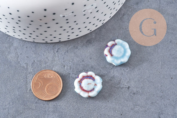 Perle fleur porcelaine bleu clair 17mm, x5 (G10810)