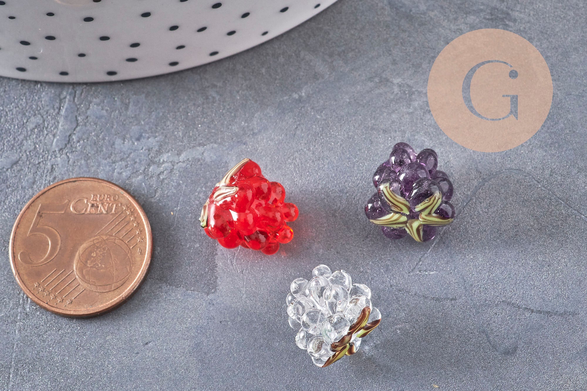 Perle framboise verre tchèque coloré 12.5mm, x1 (G11026)