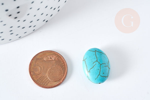 Perle galet ovale howlite turquoise, howlite naturelle, perle turquoise, perle pierre, howlite,26mm, x5 (G3438)