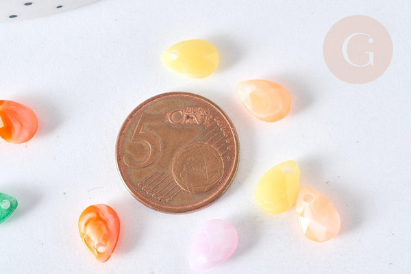 Perle goutte acrylique transparent multicolore 10mm, x10 (G7272)