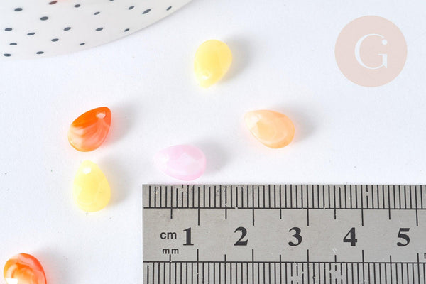 Perle goutte acrylique transparent multicolore 10mm, x10 (G7272)