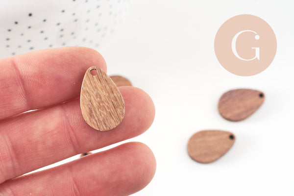 Perle goutte bois, bois naturel, Perle géométrique,perle goutte,création bijoux bois,21mm, x5 G2546