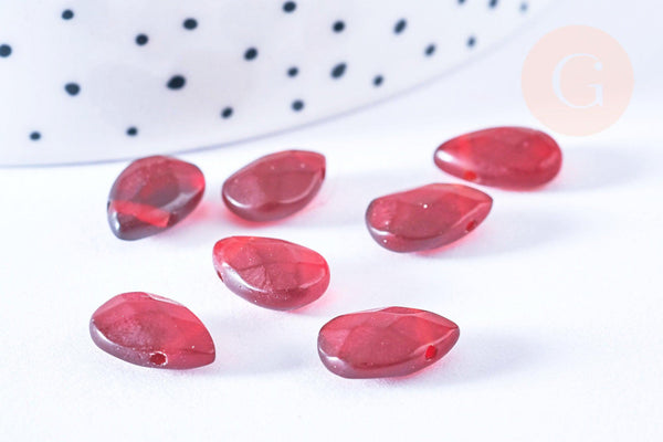 Perle goutte facetté rouge cristal 12x8mm,perle doré cristal, x2 (G6877)