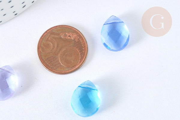 Perle goutte facettée cristal multicolore 14.5mm, création bijoux cristal DIY, X10 (G7292)