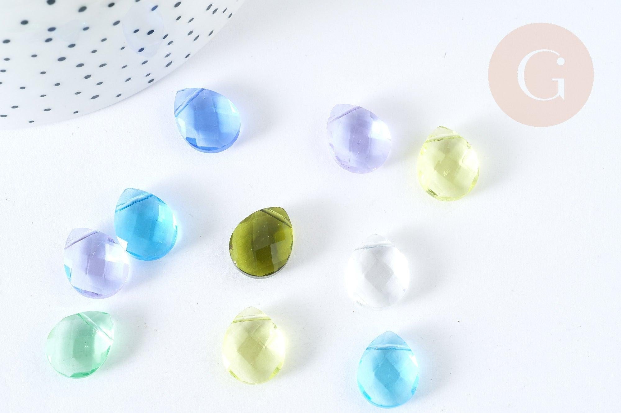 Perle goutte facettée cristal multicolore 14.5mm, création bijoux cristal DIY, X10 (G7292)