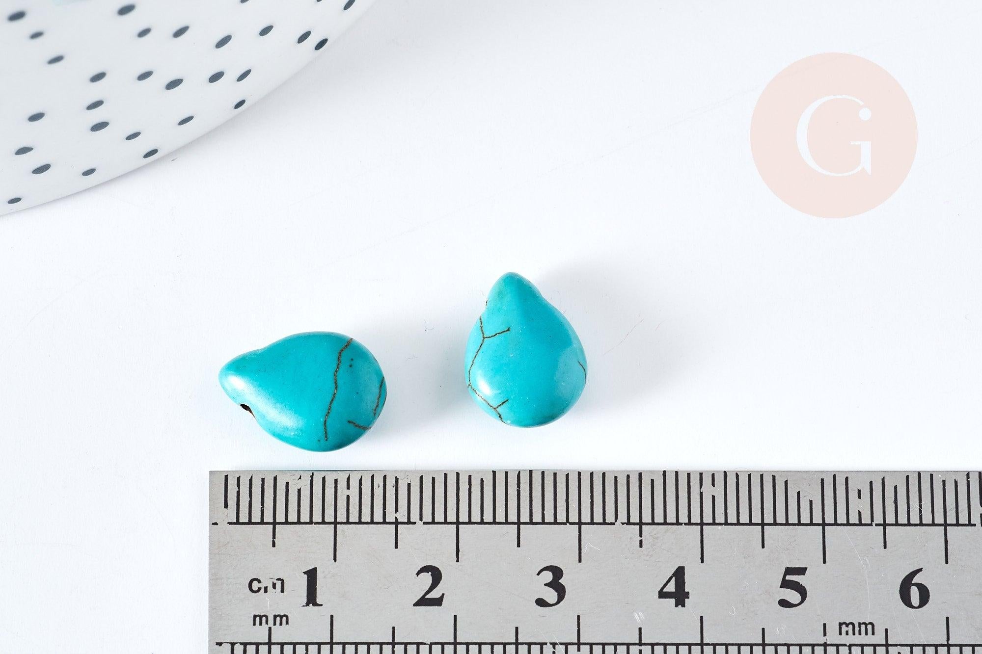 Perle goutte howlite turquoise, howlite naturelle, perle turquoise, perle pierre, 14mm, x10 (G1556)