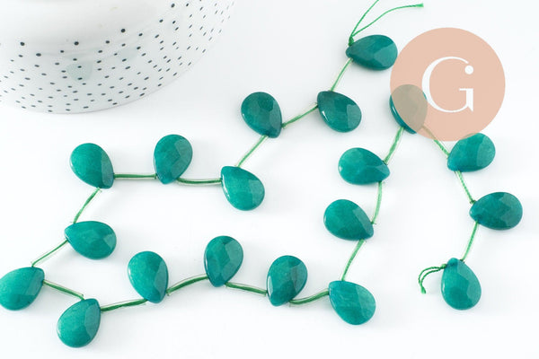 Perle goutte jadeite verte facetté,jadeite naturel,perle jadeite,pierre précieuse,18mm, X5 G1834