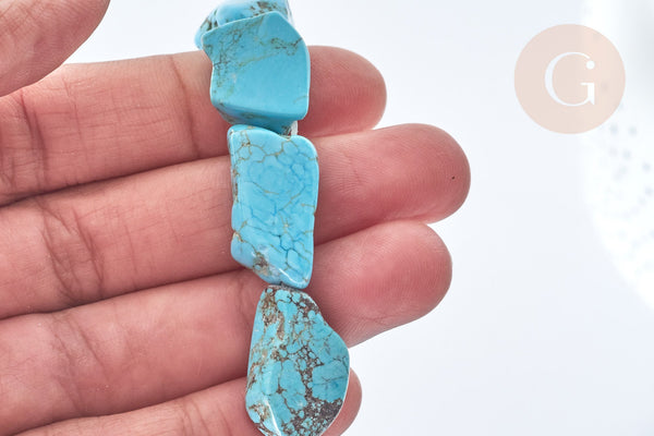 Perle goutte nuggets rondelle Howlite teintée turquoise foncé naturelle 5-30mm, x1 fil de 40cm (G8193)