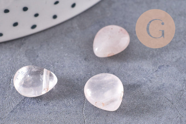 Perle goutte quartz rose 12mm,quartz rose naturel,perle quartz,12mm, x5 (G3032)
