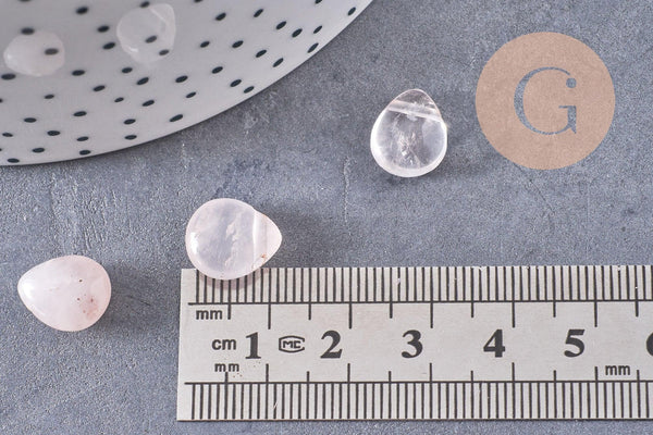 Perle goutte quartz rose 12mm,quartz rose naturel,perle quartz,12mm, x5 (G3032)