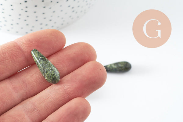Perle goutte semi-percée en jaspe dentelle vert naturel 24-25mm,perles en pierre pour creation de bijoux en pierre naturelle, X5 G5156