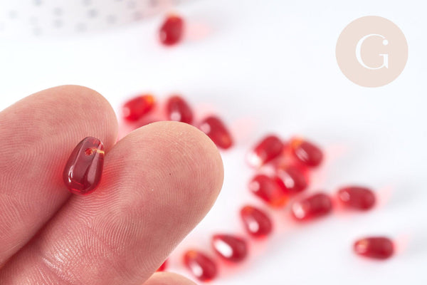 Perle goutte verre rouge foncé 9mm, perle cristal , x10 (G7563)