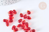 Perle goutte verre rouge foncé 9mm, perle cristal , x10 (G7563)