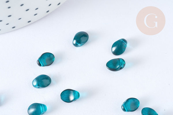 Perle goutte verre vert foncé 8,5mm, perle cristal création bijoux, x 10 G7230