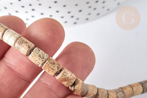 Perle heishi tube Jaspe paysage naturelle 6x6mm,x1 fil de 39.8cm (G7541)