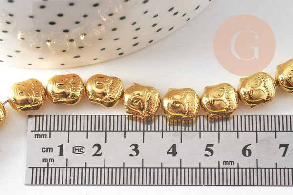 Perle hématite dorée tête de bouddha, perle hématite non magnétique pour pierre,10x9mm, 40 cm le fil de 40 perles, x1 (G4499)