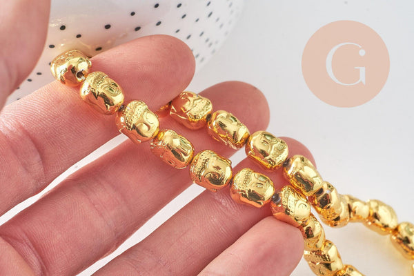 Perle hématite dorée tête de bouddha, perle hématite non magnétique pour pierre,10x9mm, 40 cm le fil de 40 perles, x1 (G4499)