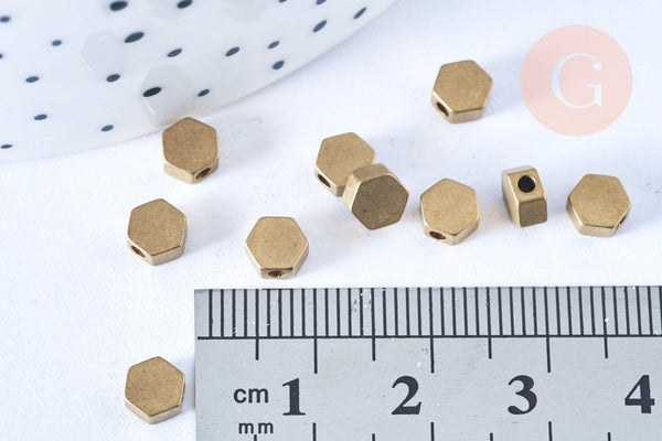 Perle hexagone laiton bru 5mm, x20 (G0616)