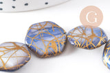 Perle hexagone nacre naturelle gris or, perle hexagonale, coquillage ,20mm,x1 fil d'environ 20 perles (G5130)
