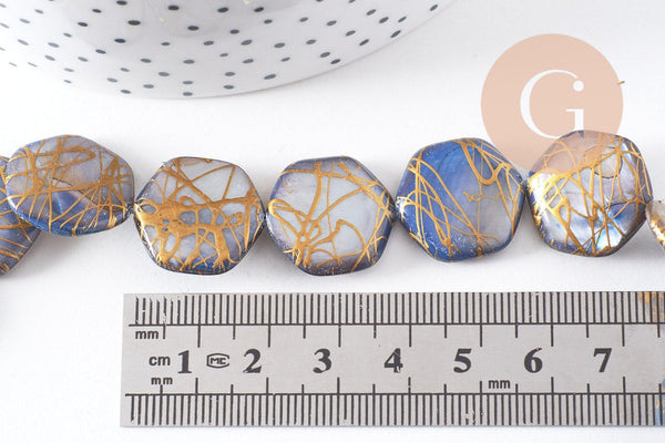 Perle hexagone nacre naturelle gris or, perle hexagonale, coquillage ,20mm,x1 fil d'environ 20 perles (G5130)