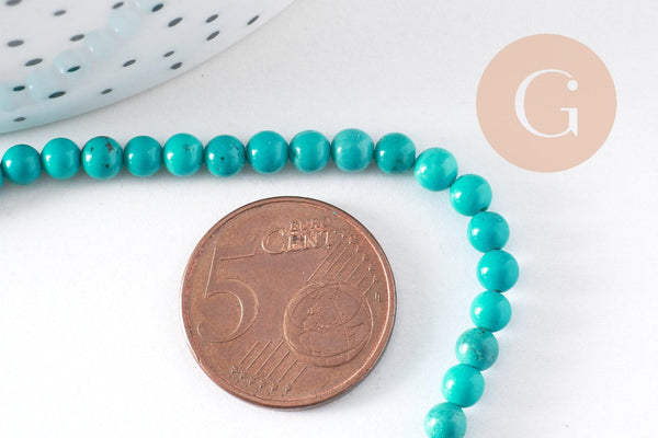 Perle howlite turquoise Bijou pierre naturelle 4mm, perle howlite naturelle, perle pierre, fil de 38cm, x1 (G5168)