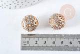 Perle indonésienne polymère gris strass et zamac doré, ethnique exotique, 19.5mm x1 (G8459)