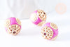 Perle indonesienne polymère rose fuchsia strass et zamac doré 12mm, ethnique exotique, x1 (G6571)