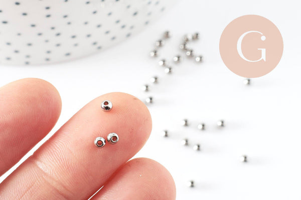 Perle intercalaire ronde acier 201 inoxydable platine 3mm, x50 (G10026)