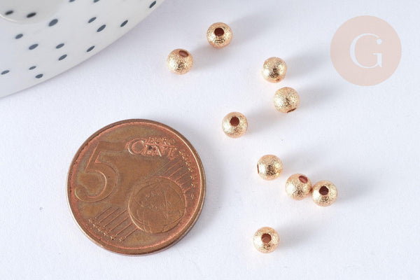 Perle intercalaire ronde laiton doré sablée 4mm, x10 (G4079)