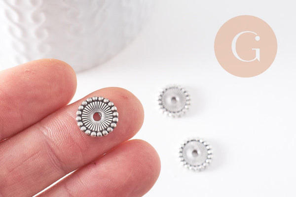 Perle intercalaire rondelle argent vieilli, perles argent,12mm x10 (G0178)