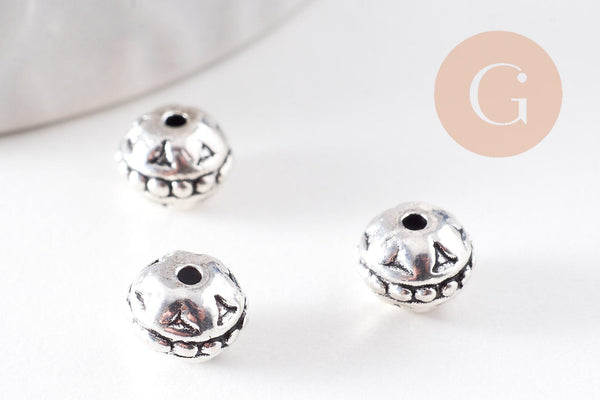 Perle intercalaire zamac argent gravé 8mm, x10 (G1681)