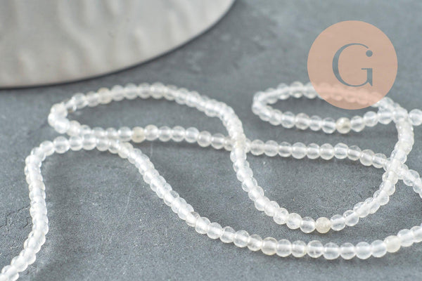 Perle jade blanche, fourniture créative, jade naturelle,jade,2mm,fil de 40 cm, x1 (G3101)