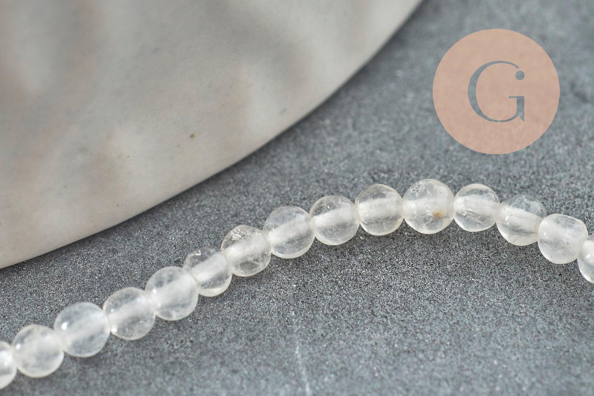 Perle jade blanche, fourniture créative, jade naturelle,jade,2mm,fil de 40 cm, x1 (G3101)
