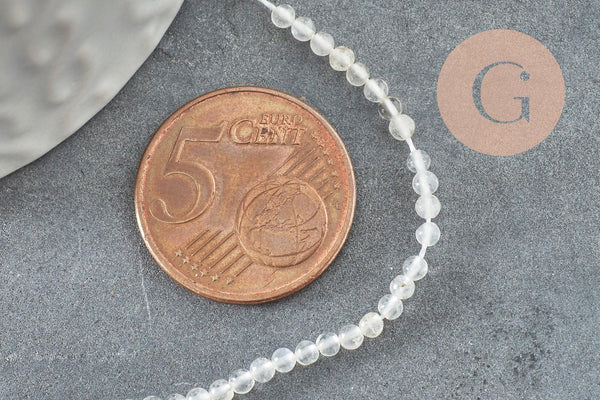 Perle jade blanche, fourniture créative, jade naturelle,jade,2mm,fil de 40 cm, x1 (G3101)