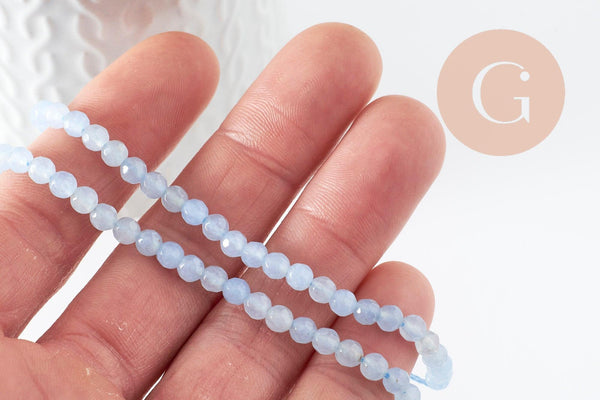 Perle jade bleu tendre,pierre jade naturel,perle facette,jade,4mm,fil de 38 cm , x1 (G2782)