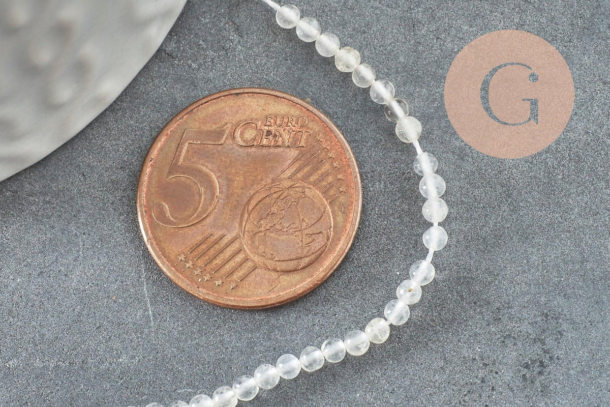 Perle jade blanche, fourniture créative, jade naturelle,jade,2mm,fil de 40 cm, x1 (G3101)