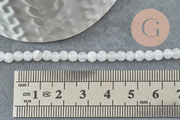 Perle jade naturel blanc facette 4mm, pierre naturelle, x1 fil de 36.5cm (G3001)
