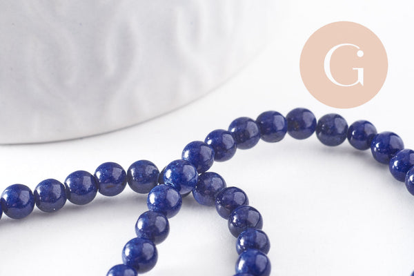 Perle jade naturel teinté bleu foncé 4mm, x1 fil de 40 cm (G4100)