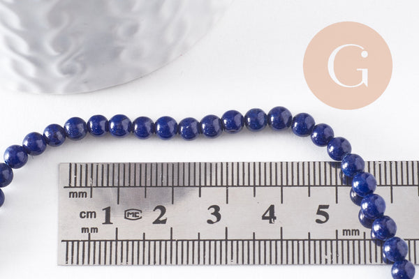 Perle jade naturel teinté bleu foncé 4mm, x1 fil de 40 cm (G4100)