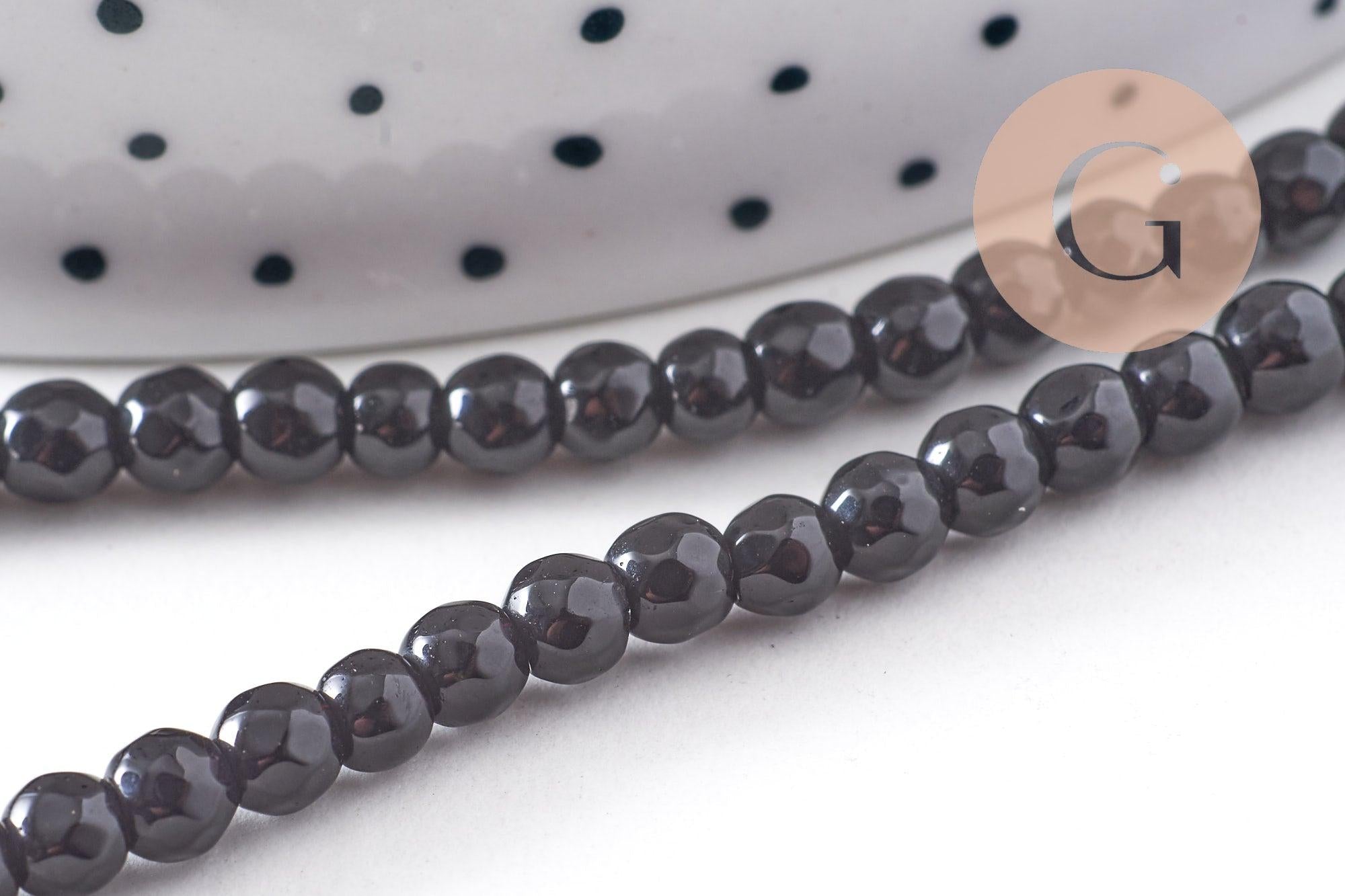 Perle jade noir, fourniture créative, perle jade,pierre naturelle,jade naturel, pierre, facette,jade,4mm,fil de 36.5 cm x1 (G0615)
