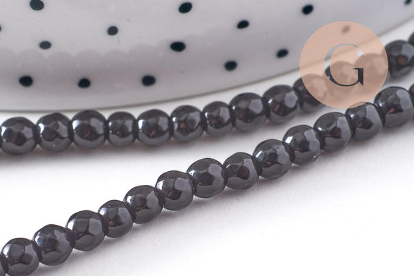 Perle jade noir, fourniture créative, perle jade,pierre naturelle,jade naturel, pierre, facette,jade,4mm,fil de 36.5 cm x1 (G0615)